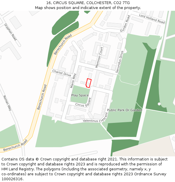 16, CIRCUS SQUARE, COLCHESTER, CO2 7TG: Location map and indicative extent of plot