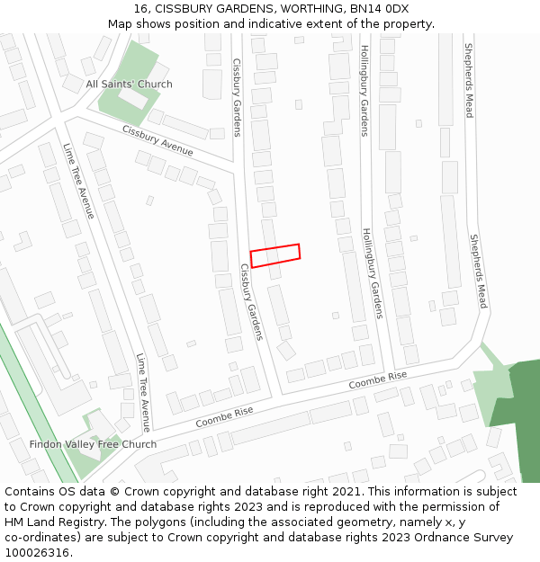 16, CISSBURY GARDENS, WORTHING, BN14 0DX: Location map and indicative extent of plot