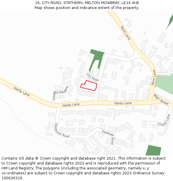 16, CITY ROAD, STATHERN, MELTON MOWBRAY, LE14 4HE: Location map and indicative extent of plot