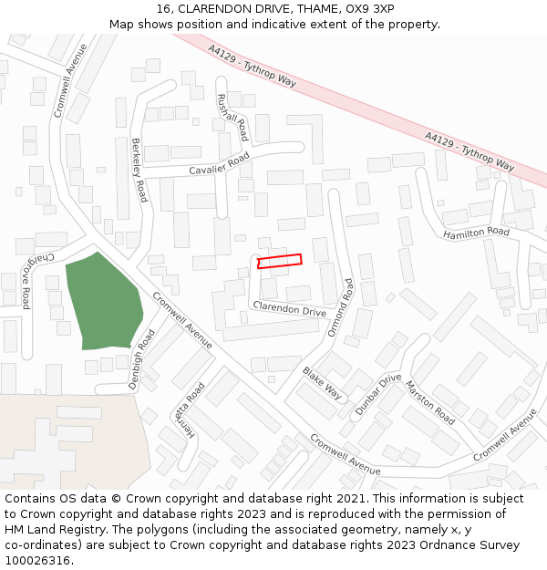16, CLARENDON DRIVE, THAME, OX9 3XP: Location map and indicative extent of plot