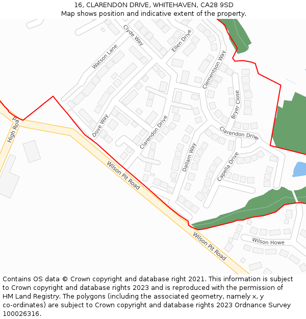 16, CLARENDON DRIVE, WHITEHAVEN, CA28 9SD: Location map and indicative extent of plot