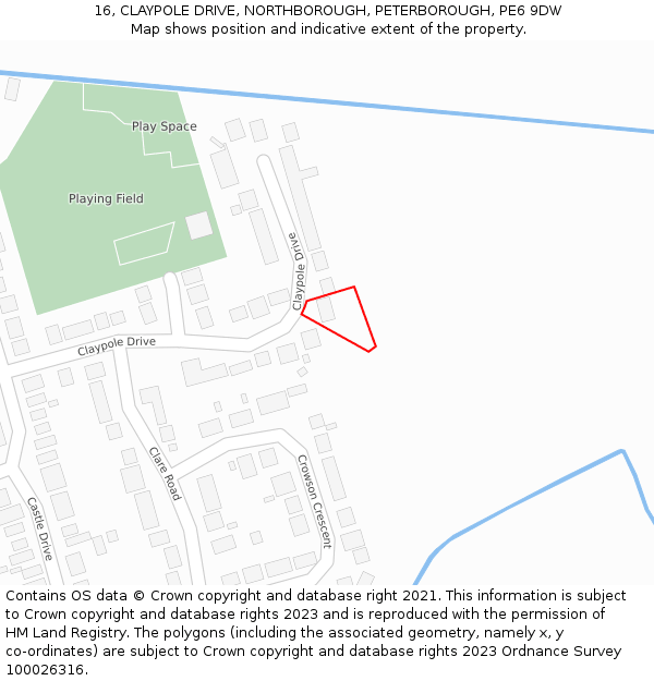 16, CLAYPOLE DRIVE, NORTHBOROUGH, PETERBOROUGH, PE6 9DW: Location map and indicative extent of plot
