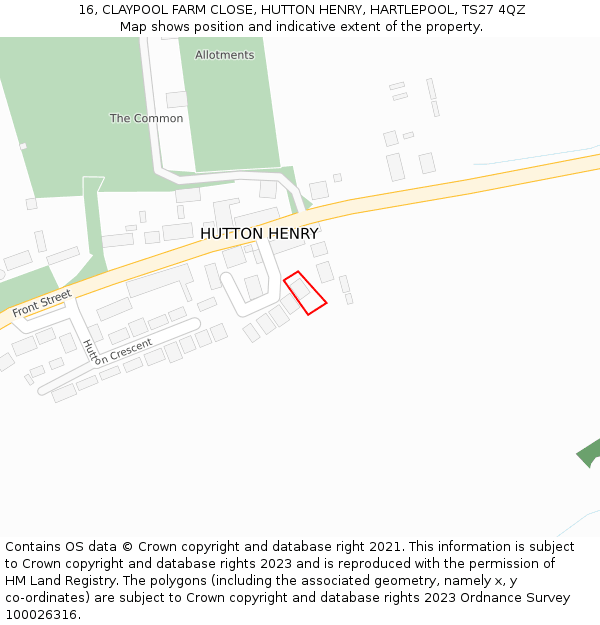 16, CLAYPOOL FARM CLOSE, HUTTON HENRY, HARTLEPOOL, TS27 4QZ: Location map and indicative extent of plot