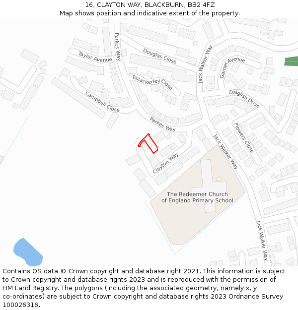 16, CLAYTON WAY, BLACKBURN, BB2 4FZ: Location map and indicative extent of plot