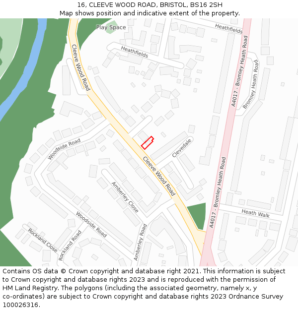 16, CLEEVE WOOD ROAD, BRISTOL, BS16 2SH: Location map and indicative extent of plot