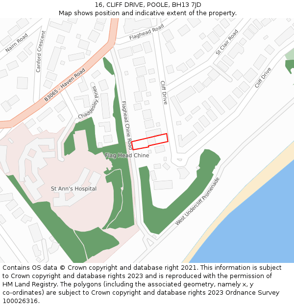 16, CLIFF DRIVE, POOLE, BH13 7JD: Location map and indicative extent of plot