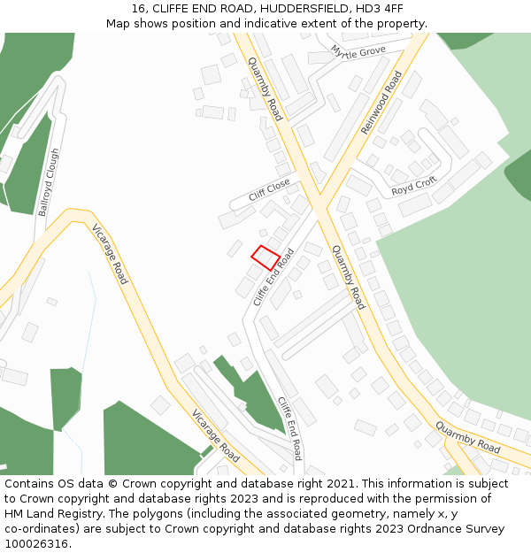 16, CLIFFE END ROAD, HUDDERSFIELD, HD3 4FF: Location map and indicative extent of plot