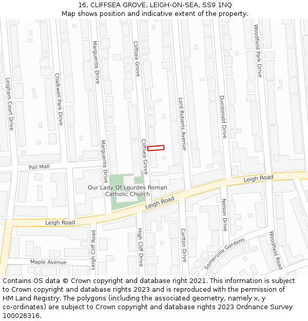 16, CLIFFSEA GROVE, LEIGH-ON-SEA, SS9 1NQ: Location map and indicative extent of plot