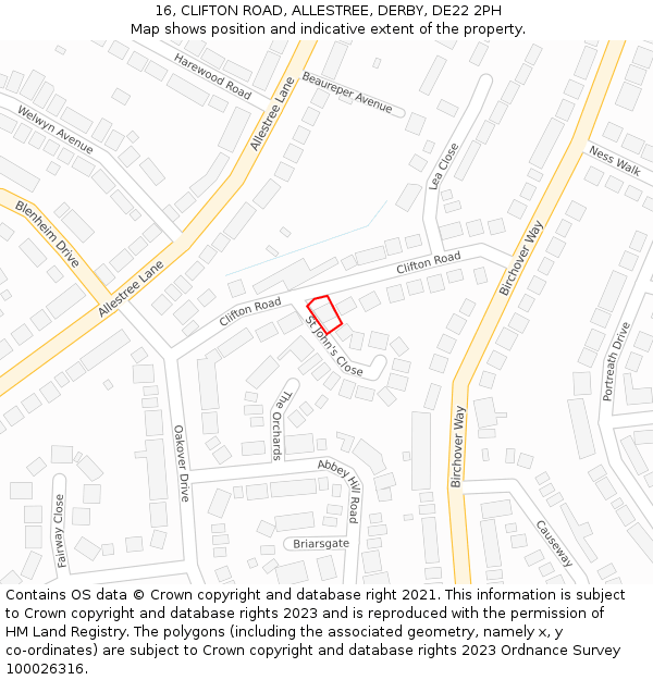 16, CLIFTON ROAD, ALLESTREE, DERBY, DE22 2PH: Location map and indicative extent of plot