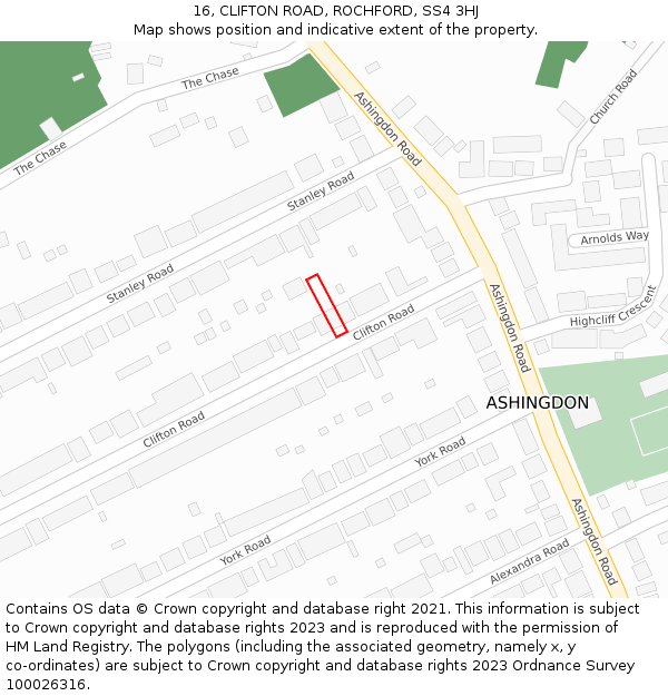 16, CLIFTON ROAD, ROCHFORD, SS4 3HJ: Location map and indicative extent of plot