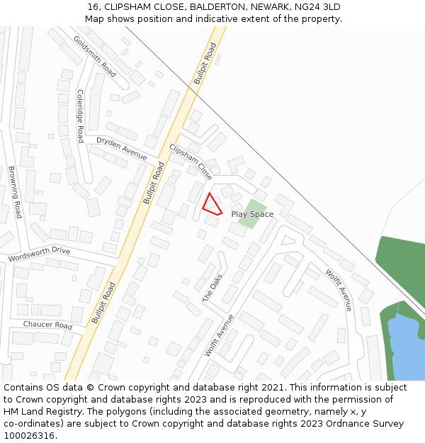 16, CLIPSHAM CLOSE, BALDERTON, NEWARK, NG24 3LD: Location map and indicative extent of plot