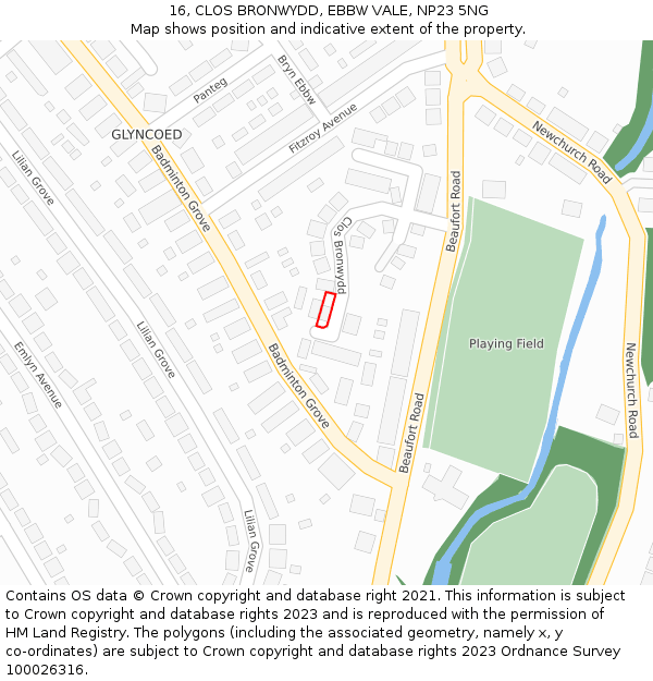 16, CLOS BRONWYDD, EBBW VALE, NP23 5NG: Location map and indicative extent of plot