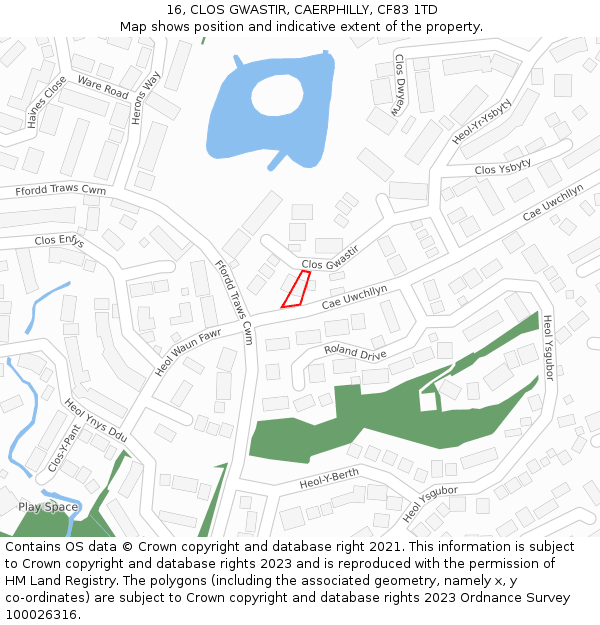 16, CLOS GWASTIR, CAERPHILLY, CF83 1TD: Location map and indicative extent of plot