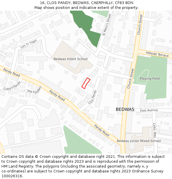 16, CLOS PANDY, BEDWAS, CAERPHILLY, CF83 8DN: Location map and indicative extent of plot