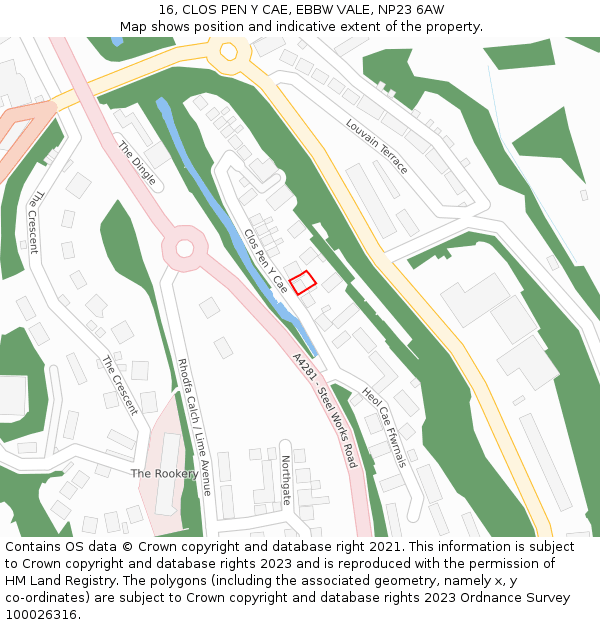 16, CLOS PEN Y CAE, EBBW VALE, NP23 6AW: Location map and indicative extent of plot