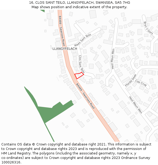 16, CLOS SANT TEILO, LLANGYFELACH, SWANSEA, SA5 7HG: Location map and indicative extent of plot