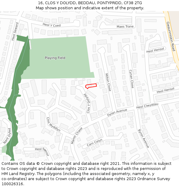 16, CLOS Y DOLYDD, BEDDAU, PONTYPRIDD, CF38 2TG: Location map and indicative extent of plot