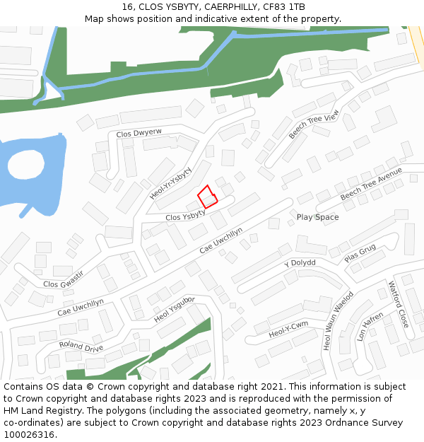 16, CLOS YSBYTY, CAERPHILLY, CF83 1TB: Location map and indicative extent of plot