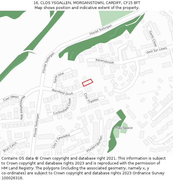 16, CLOS YSGALLEN, MORGANSTOWN, CARDIFF, CF15 8FT: Location map and indicative extent of plot