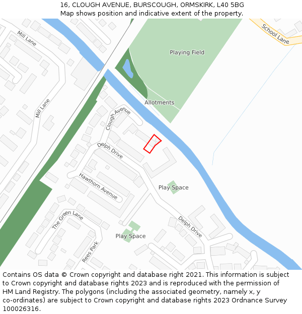 16, CLOUGH AVENUE, BURSCOUGH, ORMSKIRK, L40 5BG: Location map and indicative extent of plot