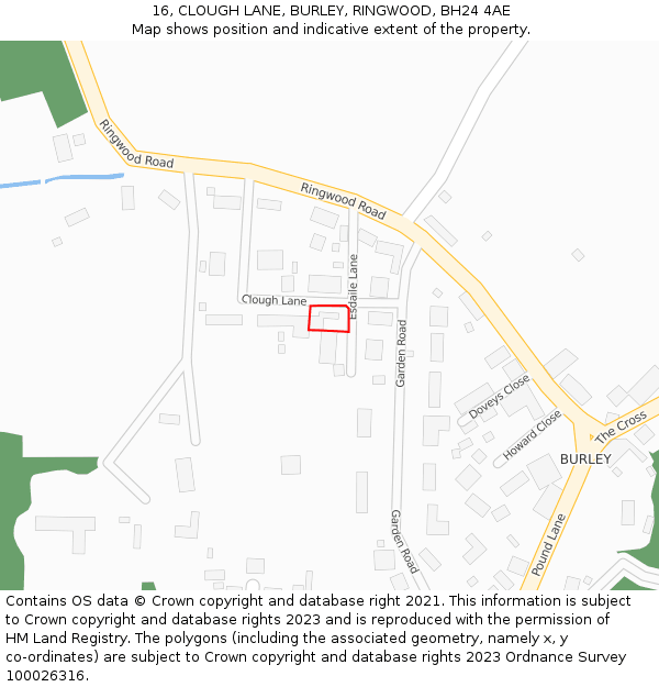 16, CLOUGH LANE, BURLEY, RINGWOOD, BH24 4AE: Location map and indicative extent of plot