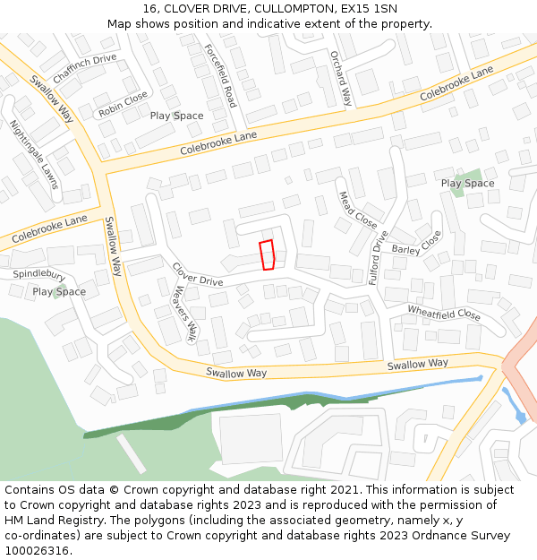 16, CLOVER DRIVE, CULLOMPTON, EX15 1SN: Location map and indicative extent of plot