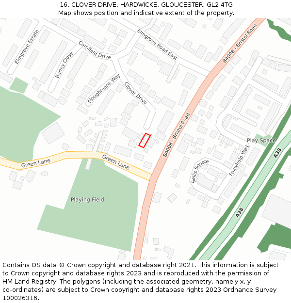 16, CLOVER DRIVE, HARDWICKE, GLOUCESTER, GL2 4TG: Location map and indicative extent of plot