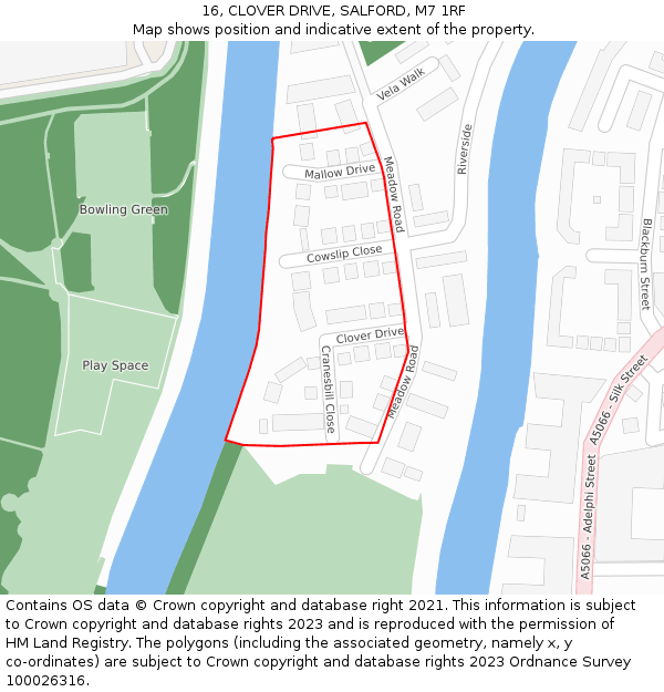 16, CLOVER DRIVE, SALFORD, M7 1RF: Location map and indicative extent of plot