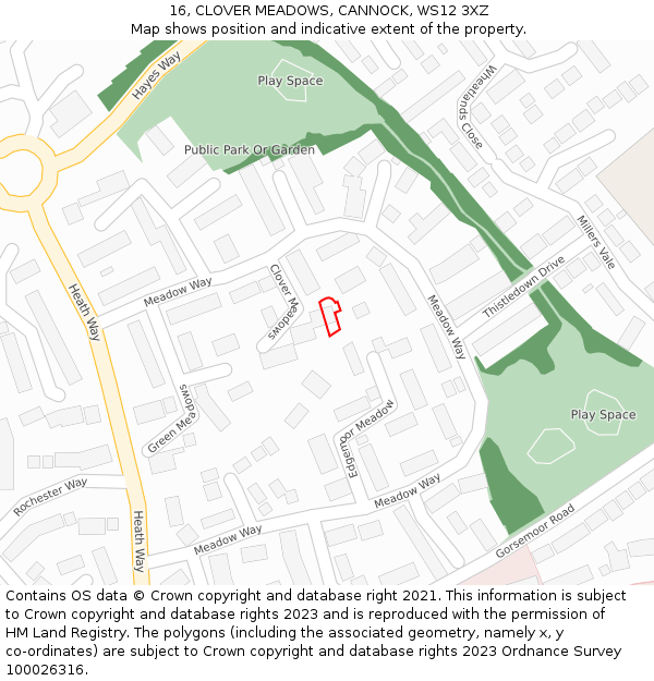 16, CLOVER MEADOWS, CANNOCK, WS12 3XZ: Location map and indicative extent of plot