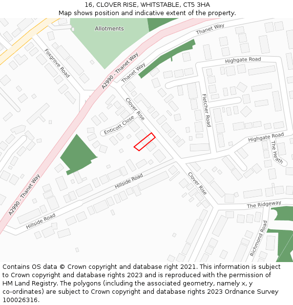 16, CLOVER RISE, WHITSTABLE, CT5 3HA: Location map and indicative extent of plot