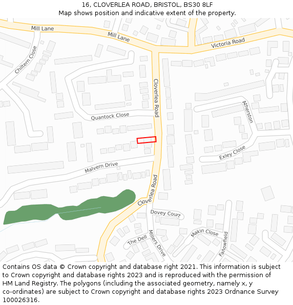 16, CLOVERLEA ROAD, BRISTOL, BS30 8LF: Location map and indicative extent of plot