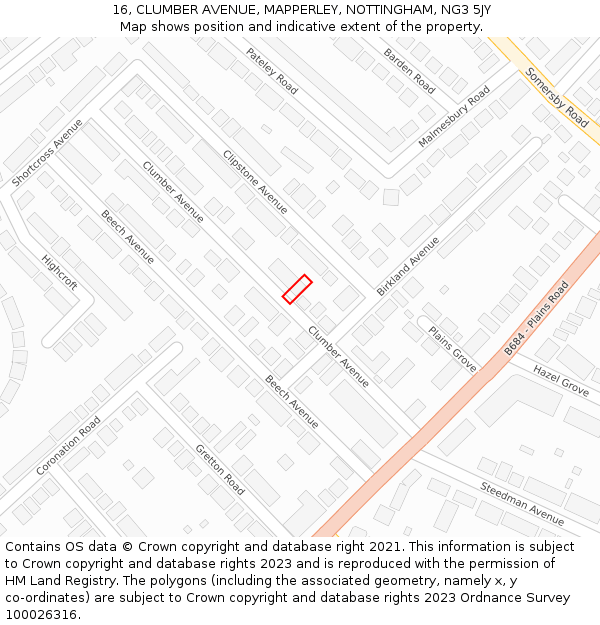 16, CLUMBER AVENUE, MAPPERLEY, NOTTINGHAM, NG3 5JY: Location map and indicative extent of plot