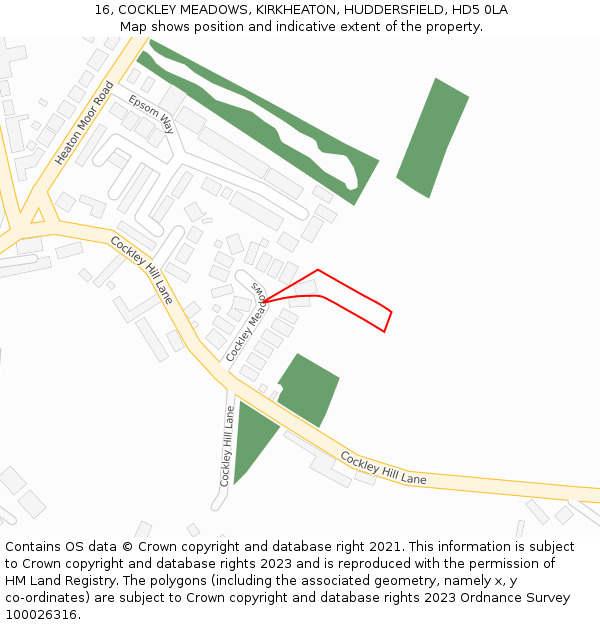 16, COCKLEY MEADOWS, KIRKHEATON, HUDDERSFIELD, HD5 0LA: Location map and indicative extent of plot