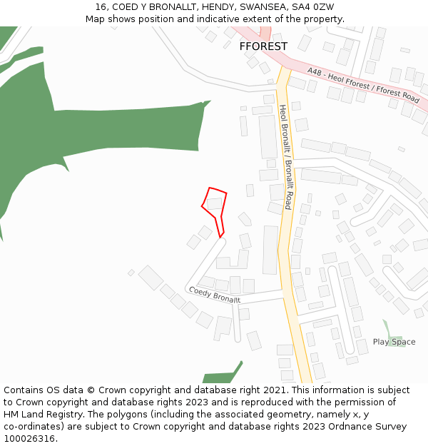 16, COED Y BRONALLT, HENDY, SWANSEA, SA4 0ZW: Location map and indicative extent of plot