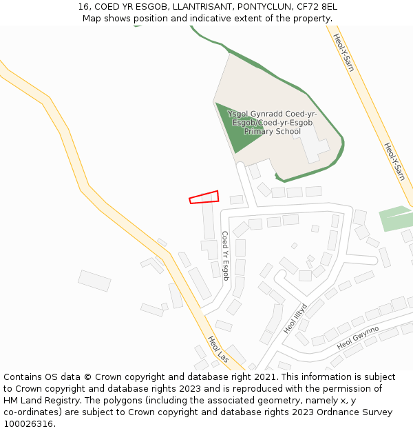 16, COED YR ESGOB, LLANTRISANT, PONTYCLUN, CF72 8EL: Location map and indicative extent of plot