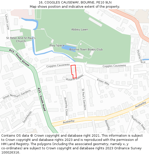 16, COGGLES CAUSEWAY, BOURNE, PE10 9LN: Location map and indicative extent of plot