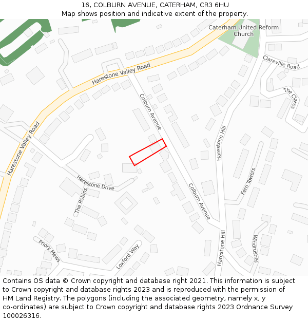 16, COLBURN AVENUE, CATERHAM, CR3 6HU: Location map and indicative extent of plot