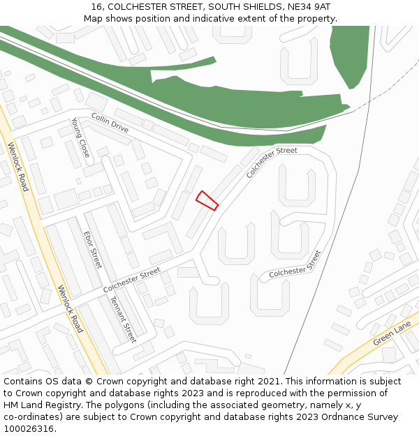 16, COLCHESTER STREET, SOUTH SHIELDS, NE34 9AT: Location map and indicative extent of plot