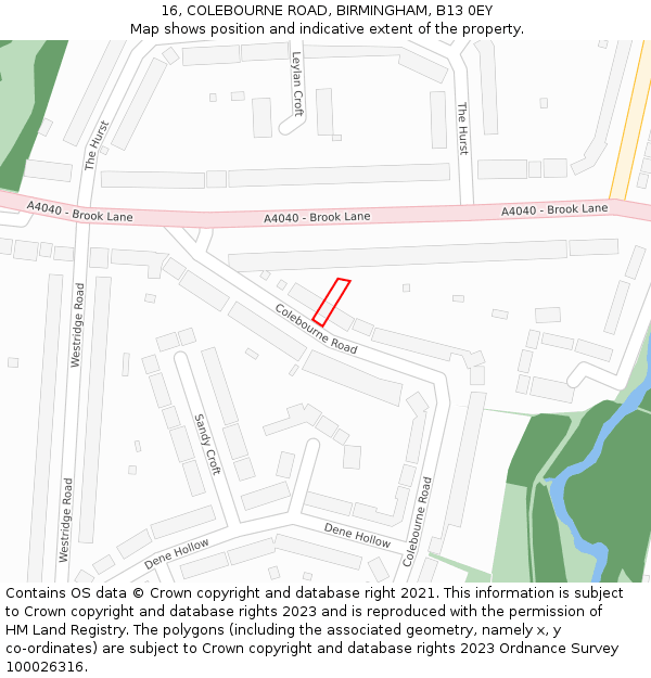 16, COLEBOURNE ROAD, BIRMINGHAM, B13 0EY: Location map and indicative extent of plot