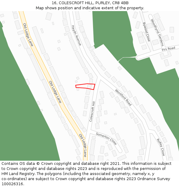 16, COLESCROFT HILL, PURLEY, CR8 4BB: Location map and indicative extent of plot