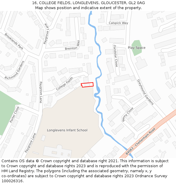 16, COLLEGE FIELDS, LONGLEVENS, GLOUCESTER, GL2 0AG: Location map and indicative extent of plot