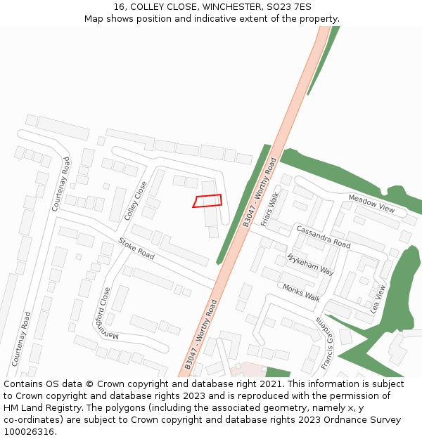 16, COLLEY CLOSE, WINCHESTER, SO23 7ES: Location map and indicative extent of plot