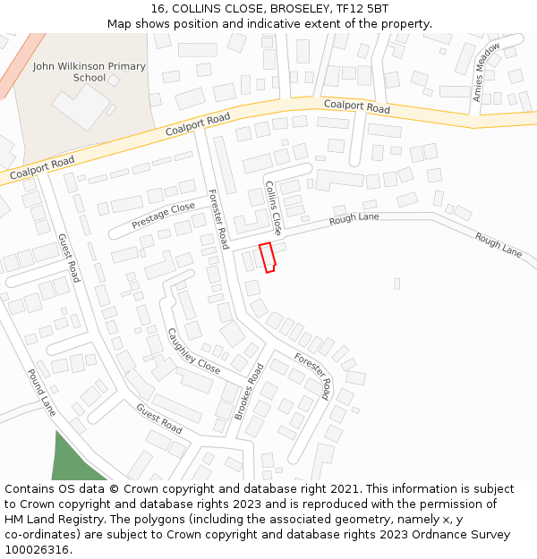 16, COLLINS CLOSE, BROSELEY, TF12 5BT: Location map and indicative extent of plot