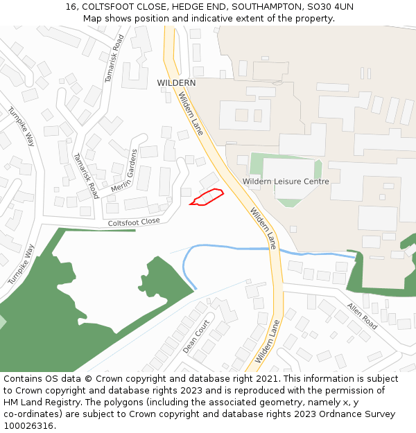 16, COLTSFOOT CLOSE, HEDGE END, SOUTHAMPTON, SO30 4UN: Location map and indicative extent of plot