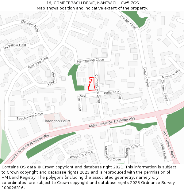 16, COMBERBACH DRIVE, NANTWICH, CW5 7GS: Location map and indicative extent of plot