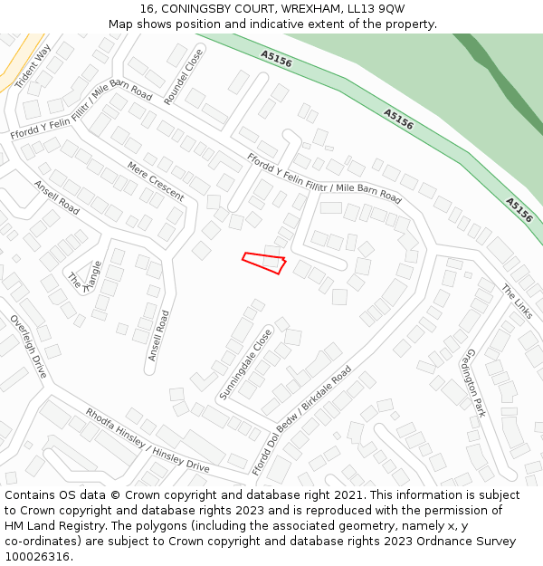 16, CONINGSBY COURT, WREXHAM, LL13 9QW: Location map and indicative extent of plot