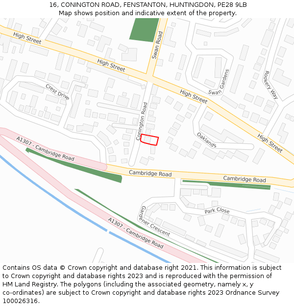 16, CONINGTON ROAD, FENSTANTON, HUNTINGDON, PE28 9LB: Location map and indicative extent of plot