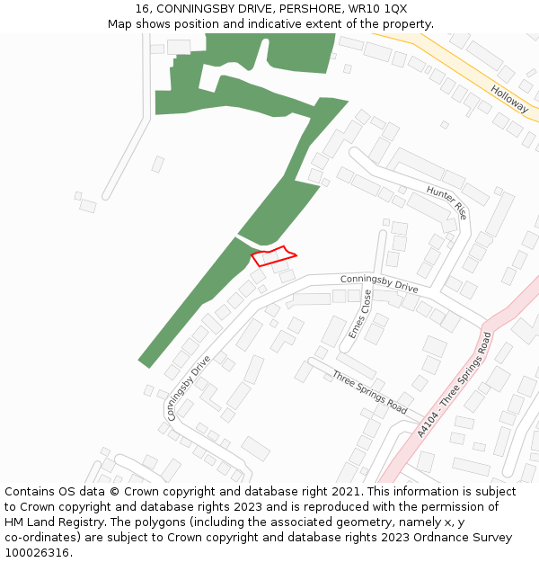 16, CONNINGSBY DRIVE, PERSHORE, WR10 1QX: Location map and indicative extent of plot