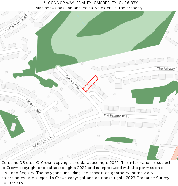 16, CONNOP WAY, FRIMLEY, CAMBERLEY, GU16 8RX: Location map and indicative extent of plot