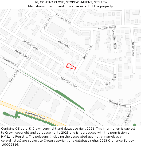 16, CONRAD CLOSE, STOKE-ON-TRENT, ST3 1SW: Location map and indicative extent of plot